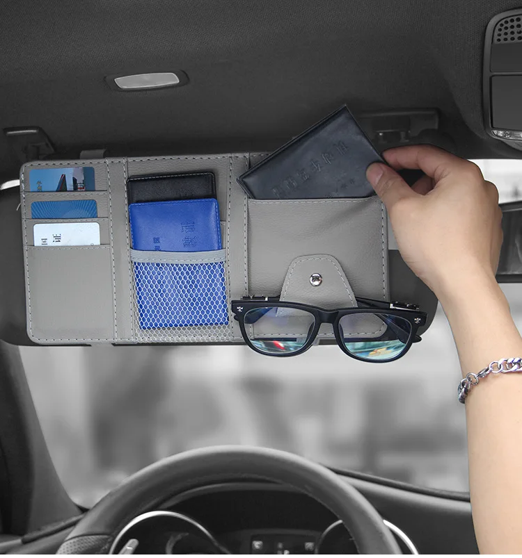 Organizador de visera de estilo de coche, bolsa de almacenamiento de visera de coche, organizador de visera de coche, soporte de tarjeta tipo cremallera, almacenamiento