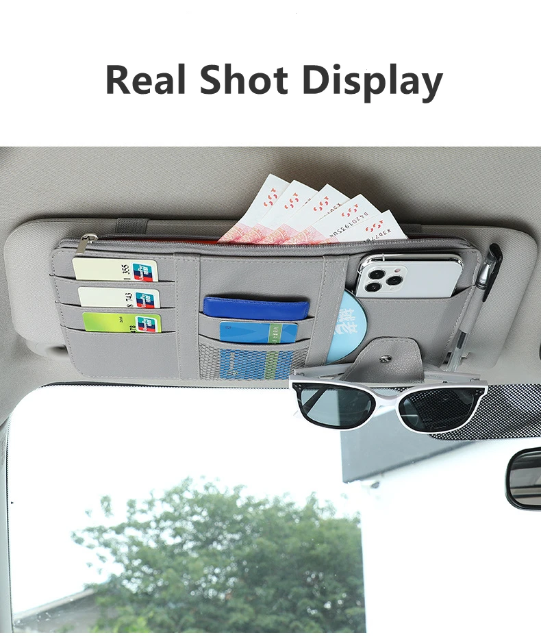 Organizador de visera de estilo de coche, bolsa de almacenamiento de visera de coche, organizador de visera de coche, soporte de tarjeta tipo cremallera, almacenamiento