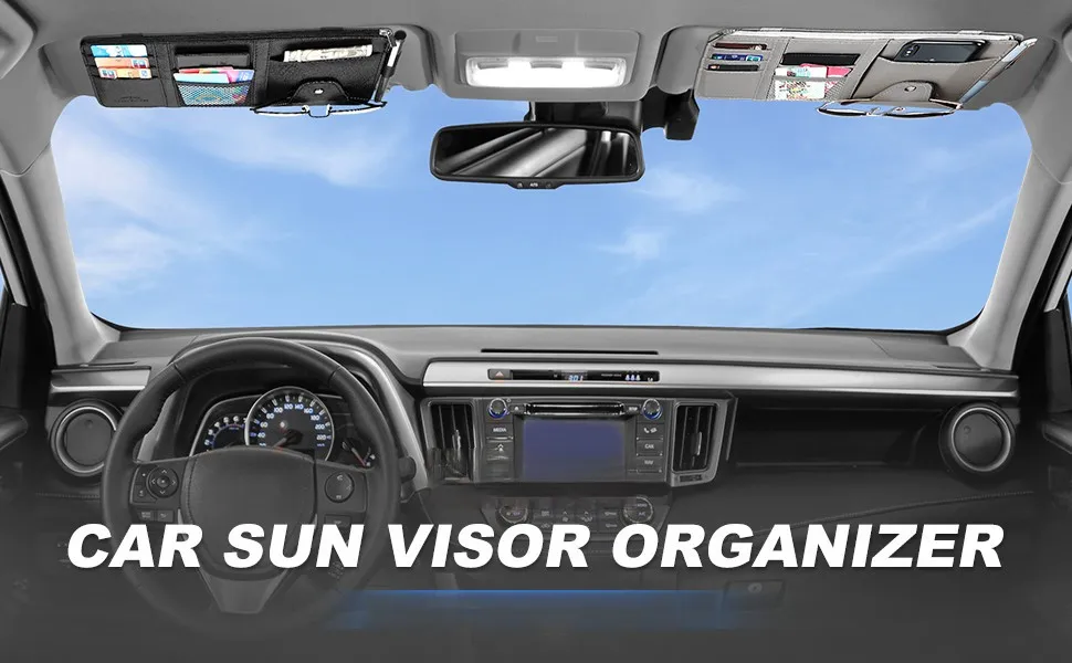 Organizador de visera de estilo de coche, bolsa de almacenamiento de visera de coche, organizador de visera de coche, soporte de tarjeta tipo cremallera, almacenamiento