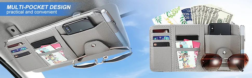 Organizador de visera de estilo de coche, bolsa de almacenamiento de visera de coche, organizador de visera de coche, soporte de tarjeta tipo cremallera, almacenamiento
