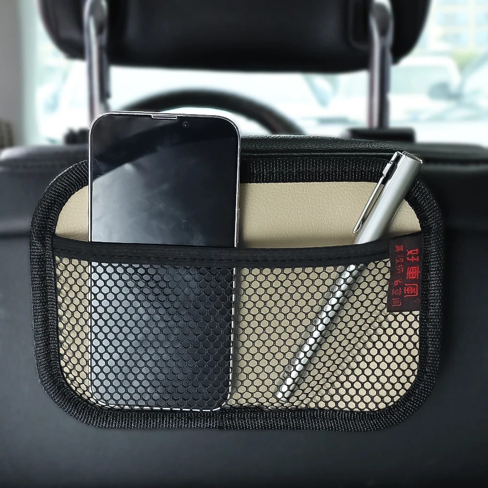 Bolsa de malla de cuero para coche, bolsas de red de almacenamiento de tela Oxford, organizador Interior de coche, almacenamiento de llaves y monedas, herramientas de almacenamiento automático
