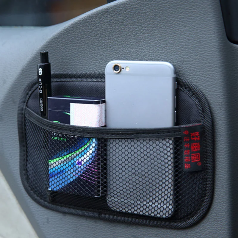 Bolsa de malla de cuero para coche, bolsas de red de almacenamiento de tela Oxford, organizador Interior de coche, almacenamiento de llaves y monedas, herramientas de almacenamiento automático