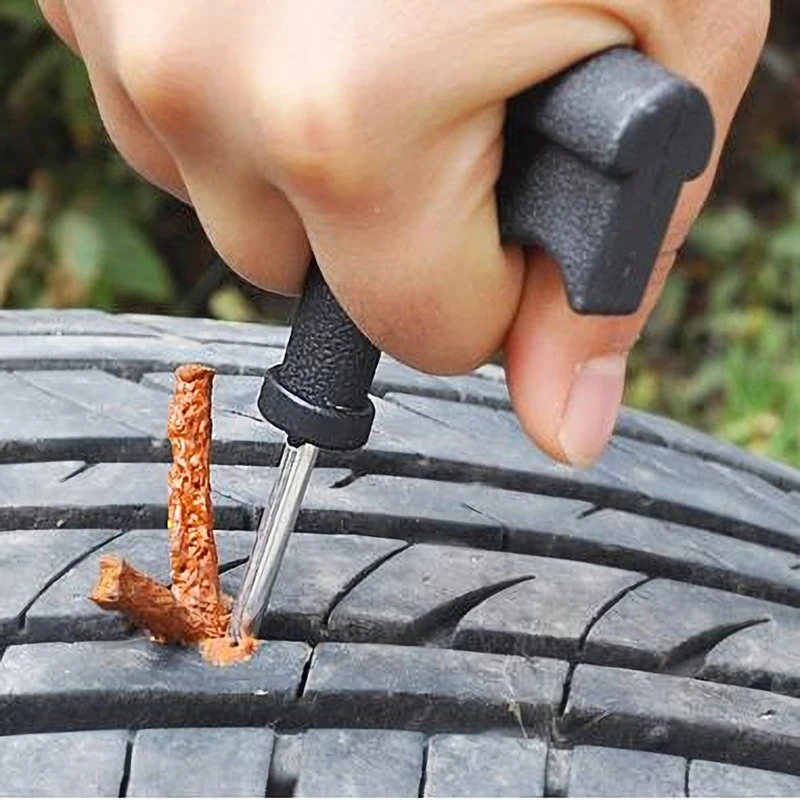 Kit de herramientas de reparación de neumáticos de coche con tiras de goma, Kit de herramientas de reparación de sellos de tapón de punción de neumáticos sin cámara para bicicleta, motocicleta y coche