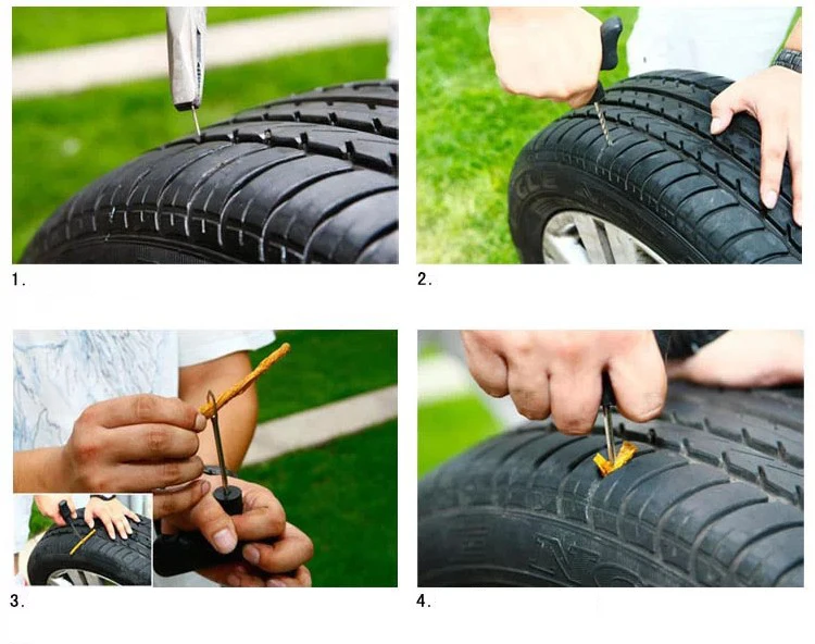 Kit de herramientas de reparación de neumáticos de coche con tiras de goma, Kit de herramientas de reparación de sellos de tapón de punción de neumáticos sin cámara para bicicleta, motocicleta y coche