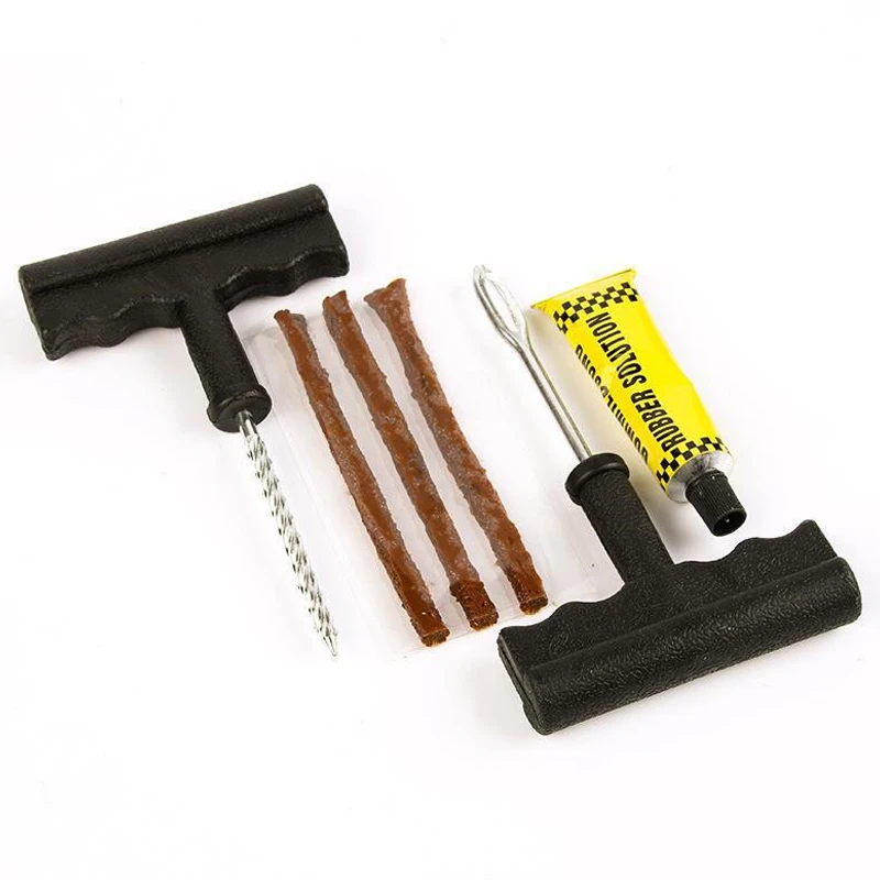 Kit de herramientas de reparación de neumáticos de coche con tiras de goma, Kit de herramientas de reparación de sellos de tapón de punción de neumáticos sin cámara para bicicleta, motocicleta y coche