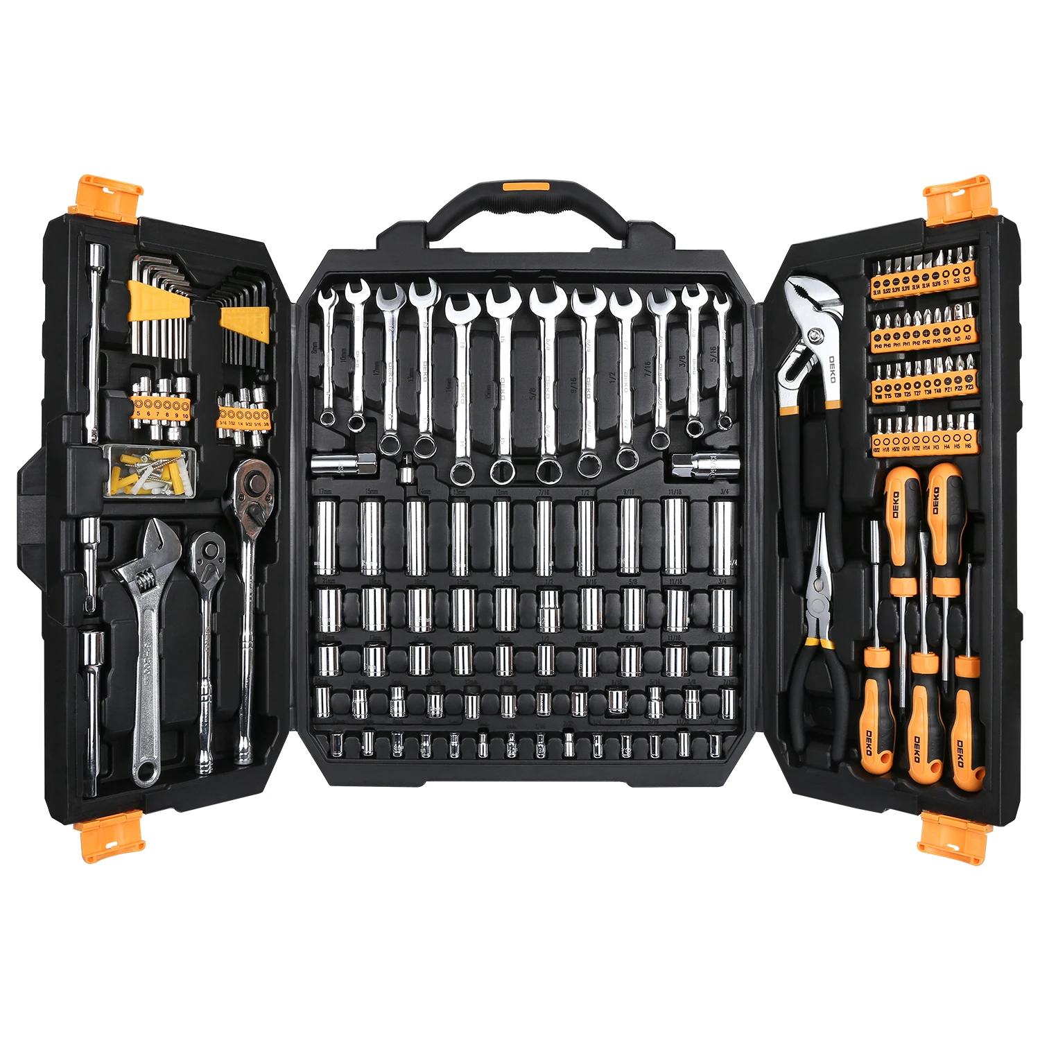 DEKO 192 198 Uds juego de herramientas de reparación de automóviles profesional llave de trinquete automática destornillador Kit de herramientas mecánicas con caja de moldeo por soplado