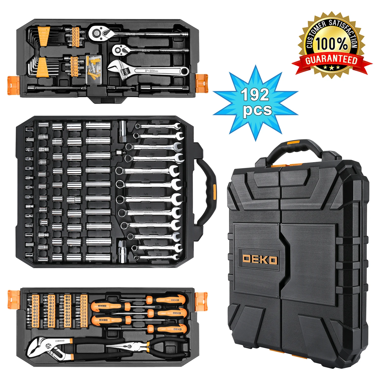 DEKO 192 198 Uds juego de herramientas de reparación de automóviles profesional llave de trinquete automática destornillador Kit de herramientas mecánicas con caja de moldeo por soplado