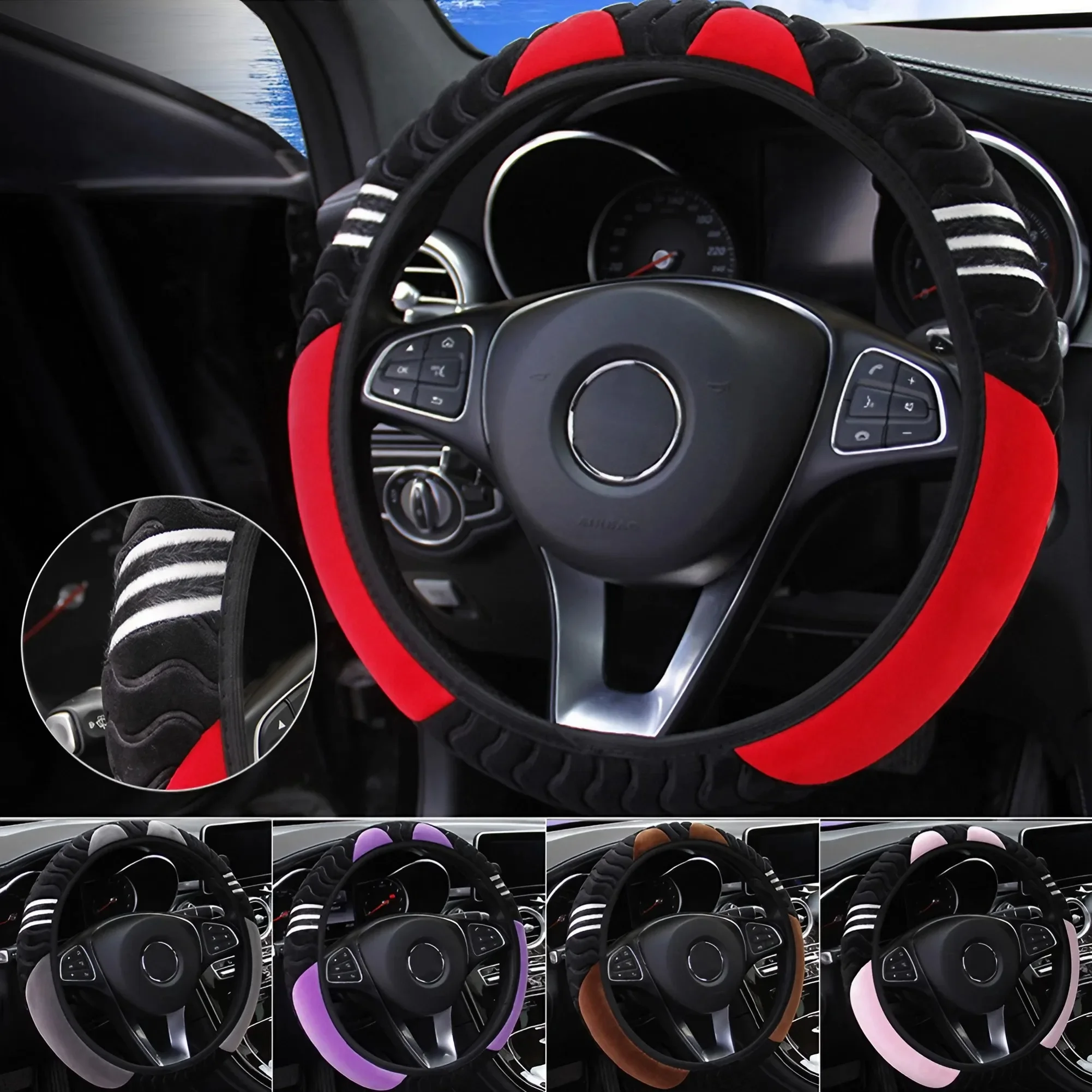 Protector universal antideslizante del volante del coche del cuero de la PU transpirable, accesorios de la decoración interior