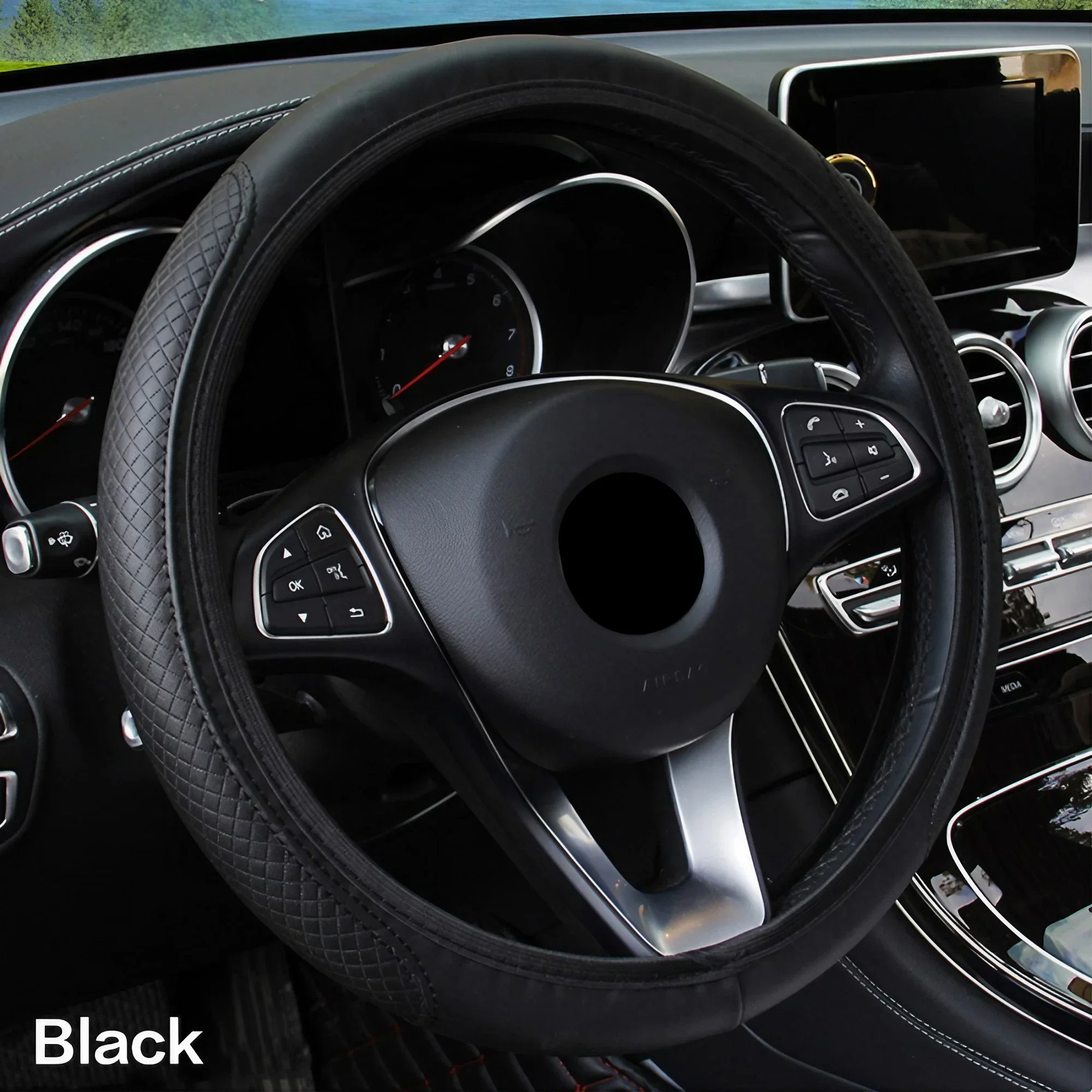 Protector universal antideslizante del volante del coche del cuero de la PU transpirable, accesorios de la decoración interior