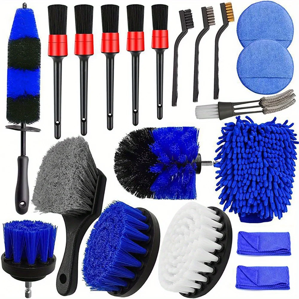 Kit de cepillos para ruedas y neumáticos, Juego de cepillos de perforación para detalles de coche, Juego de cepillos de limpieza y lavado de coches, 20 unidades