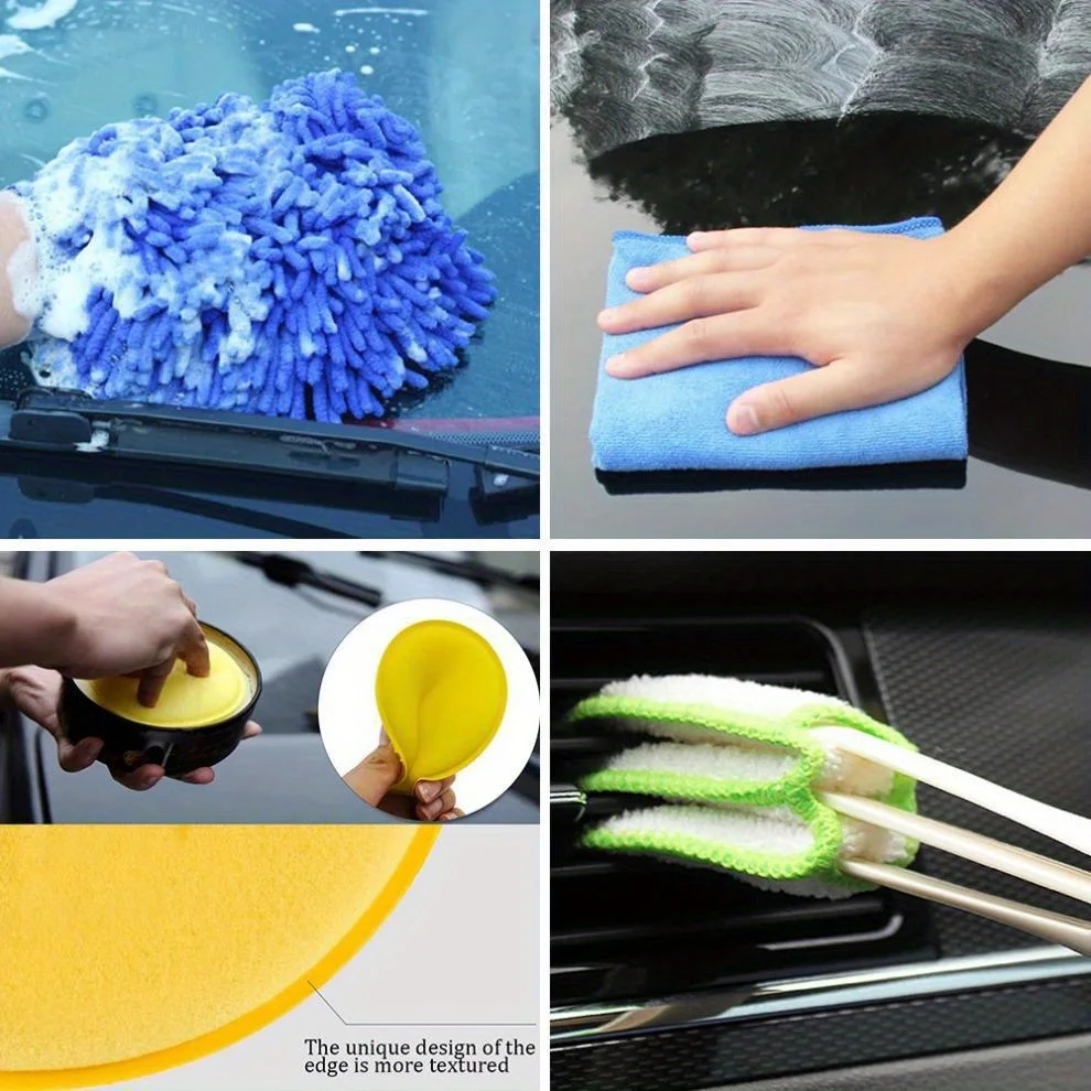 Kit de cepillos para ruedas y neumáticos, Juego de cepillos de perforación para detalles de coche, Juego de cepillos de limpieza y lavado de coches, 20 unidades
